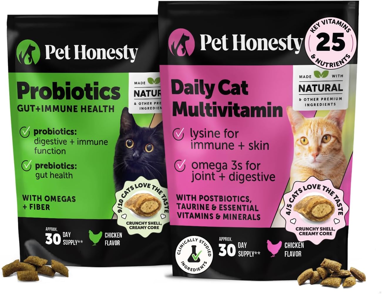 Cat Probiotics & Multivitamin Virtual Bundle – Gut + Immune Health Chews + Daily Multivitamin Chews, 30 Day Supply Each