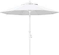 California Umbrella 9ft Round Market Umbrella - Aluminum Pole, Fiberglass Ribs, Crank Lift, Collar Tilt, White Olefin Canopy