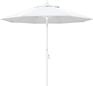 California Umbrella 9ft Round Market Umbrella - Aluminum Pole, Fiberglass Ribs, Crank Lift, Collar Tilt, White Olefin Canopy