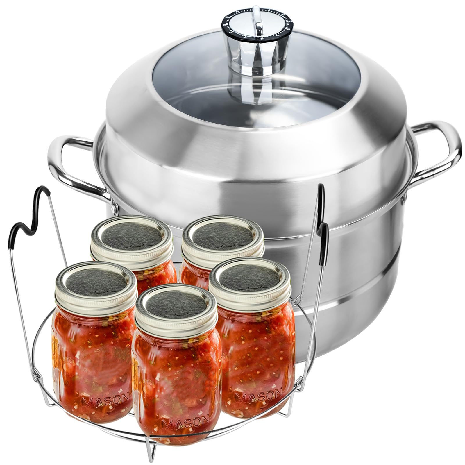 Canning Pot Supplies Starter Kit, Stainless Steel 21.5 QT Canning Pot With Kitchen TimerCanning Tool Kit Water Bath Canner with Rack for Canning Beginner
