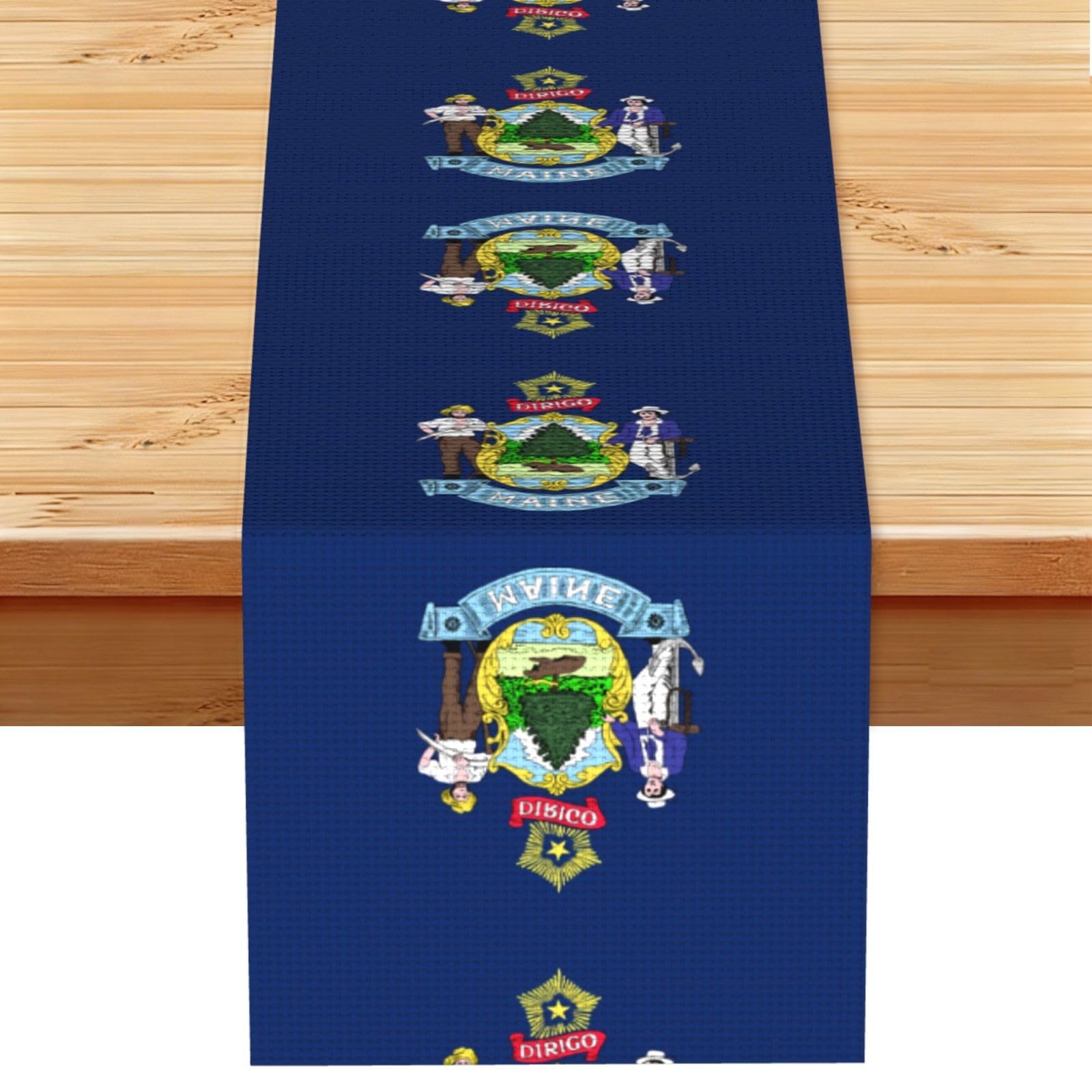 Maine State Flag Linen Feel Table Runner Wedding Party Home Decoration