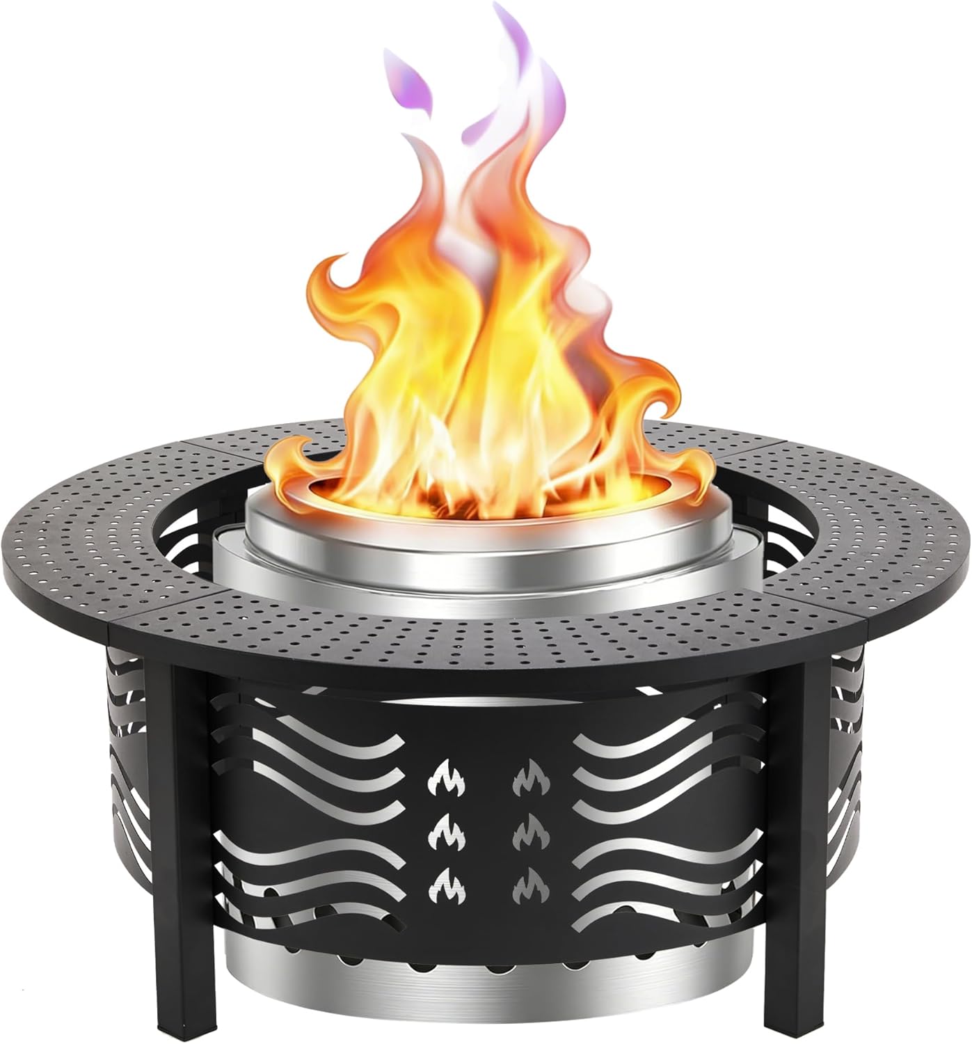 36" Fire Pit Surround Tabletop for Solo Stove, 360° Rotating Solo Stoves Table Top Fire Pit Guard, Fits Solo Stove Mesa & 19-24.5" Pits, Durable Steel for Party, Patio, Picnic