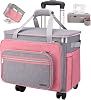 FINESUN Sewing Machine Case Set with Wheels, Grey& Pink - 3 in 1 Foldable Deluxe Rolling Sewing Machine Carrying Bag for Brother, Singer, Bernina and Most Machines