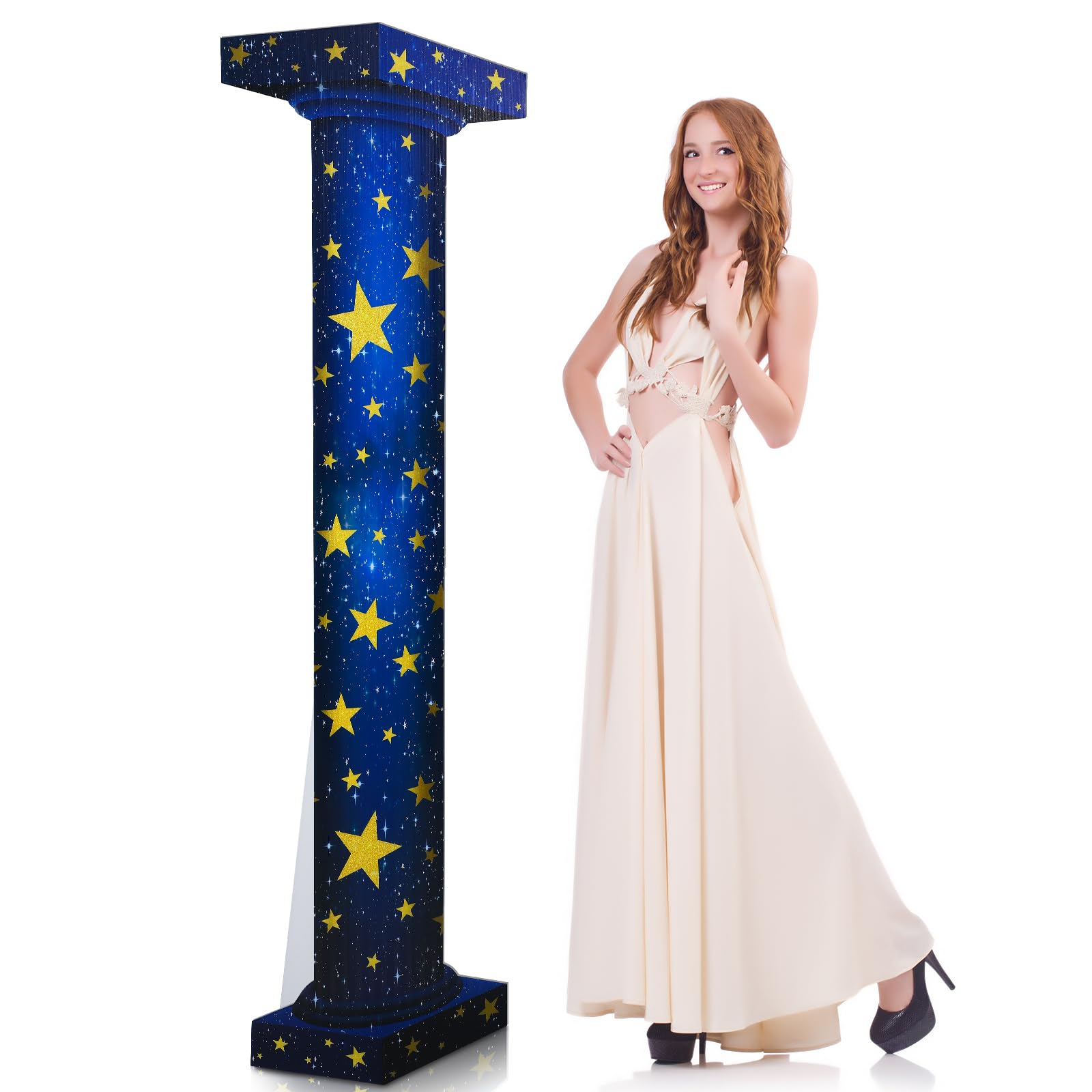 Leinuosen 5.8 ft Star Starry Night Party Decorations Tall Column Cardboard Stand-up Cutout Large Life Size Twinkle Little Star Column Stand Backdrop Photo Prop Standup Movie Night Birthday Homecoming