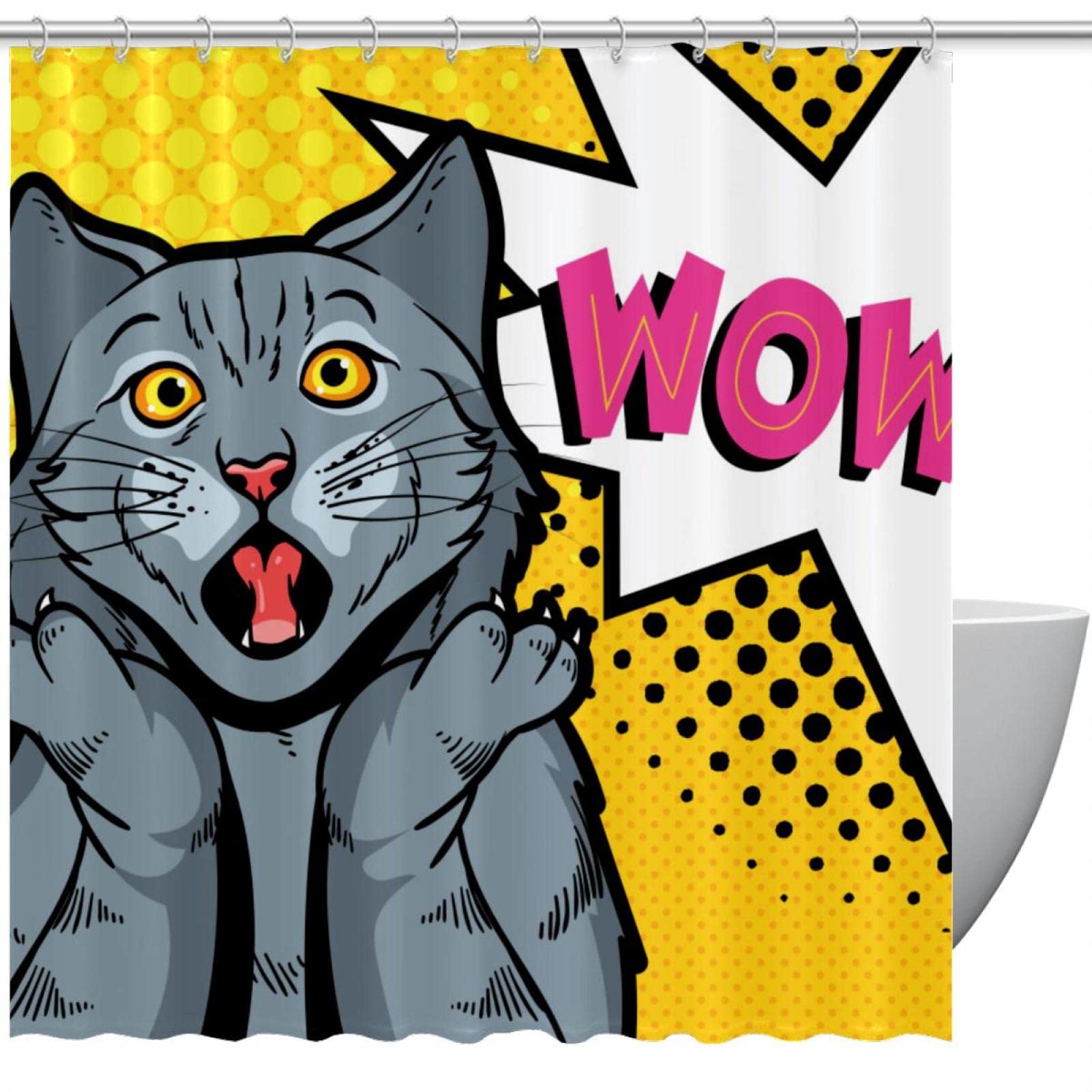 Rideau de douche imperméable chat pop art coloré 183x183 cm