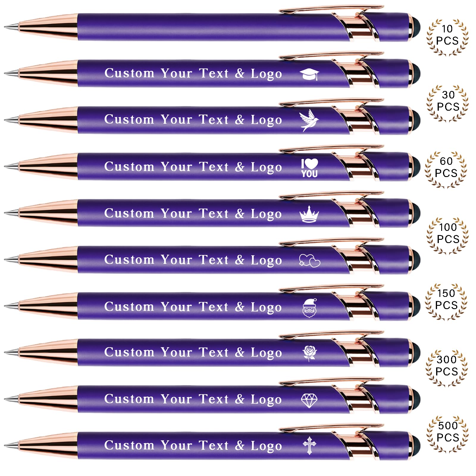 Bulk Custom Pens Personalized, Customized Pens with Name/Logo on Both Sides Gifts, Black Ink Engraved Ballpoint with Stylus, Ideal for Business, Birthday, Party, Wedding, School, Metal Material