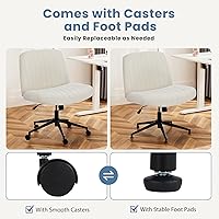 Vista 4 de DUMOS Criss Cross Chair with Wheels, Wide Cross Legged Office Desk Vanity Chairs, Fabric Armless Adjustable Swivel Chairs for Home Computer Task