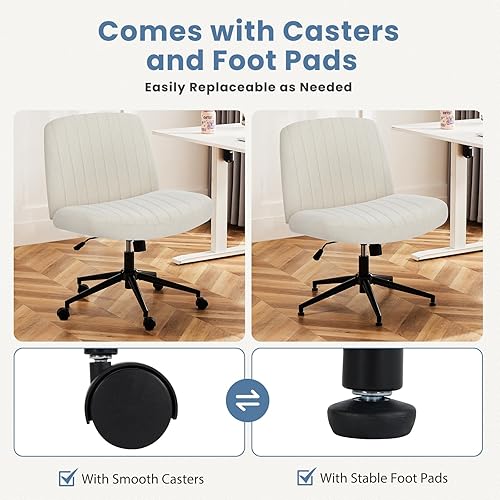 Miniatura 4 de DUMOS Silla cruzada con ruedas, sillas de escritorio de oficina con patas cruzadas anchas, sillas giratorias ajustables sin brazos de tela para