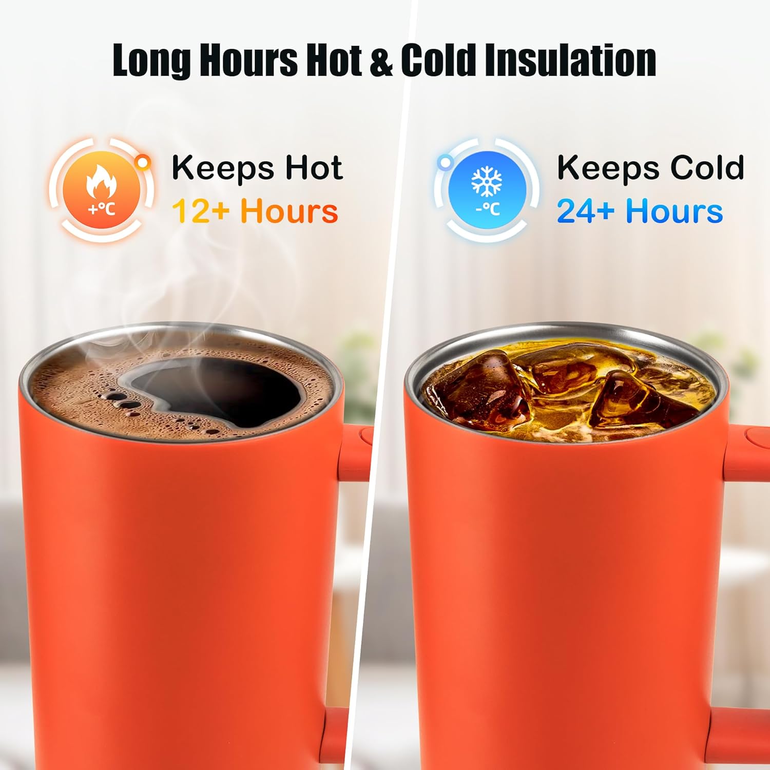 40 oz Insulated Tumbler with Handle and Straw, 100% Leakproof Stainless Steel Water Bottle Travel Mug, Valentine's Day Tumbler, Gifts for Men & Women,Cup Holder Friendly,BPA-Free (Orange) - Image 4