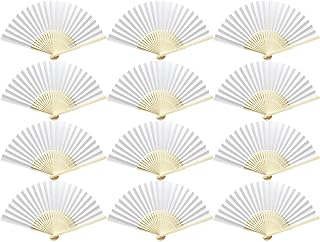 Woohome 12 PCS Folding Fans White Paper Hand Fan Bamboo Fan for Dancing, Part, Picnic, Wedding Party Gift, Guest Favour Wedding Decoration (White)