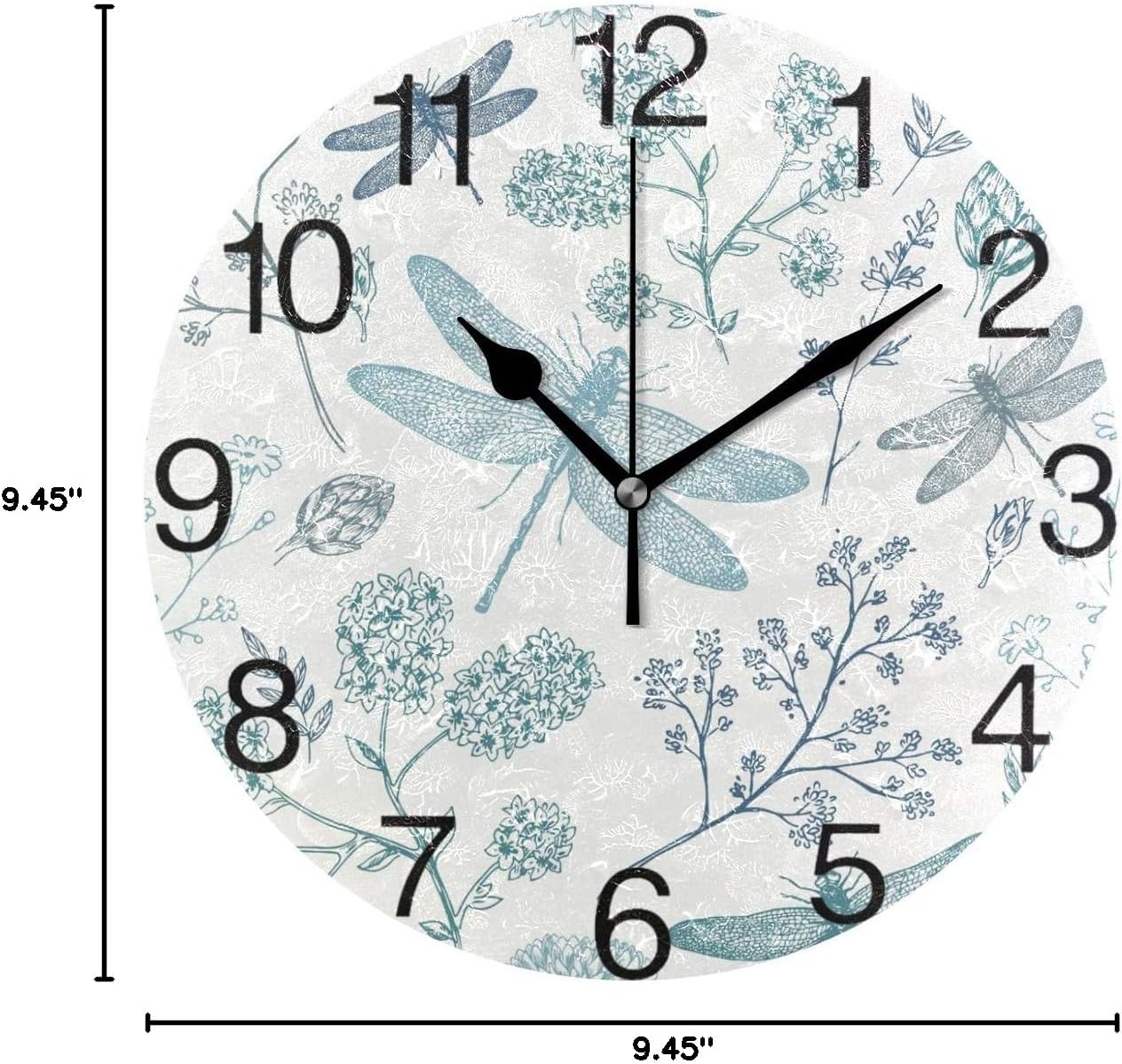 Blue Dragonfly Round Wall Clock, Silent Non Ticking Oil Painting Decorative for Home Office School Clock Art