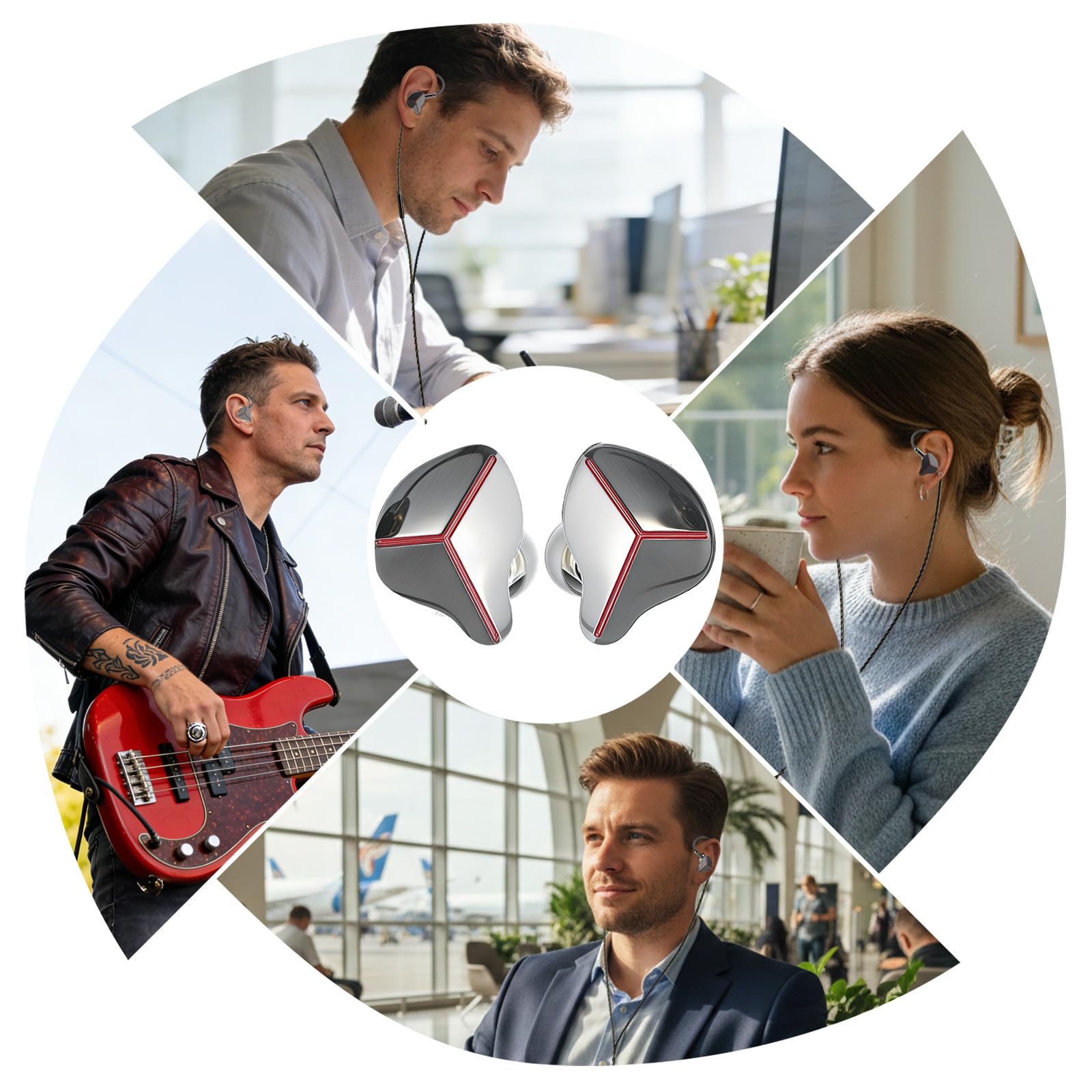 Cuffie in-ear monitor con microfono, auricolari da gioco cablati con cavo staccabile placcato argento a 2 pin, HiFi Hybrid IEM, per giocatore/cantante/musicisti, audiofili/batteristi