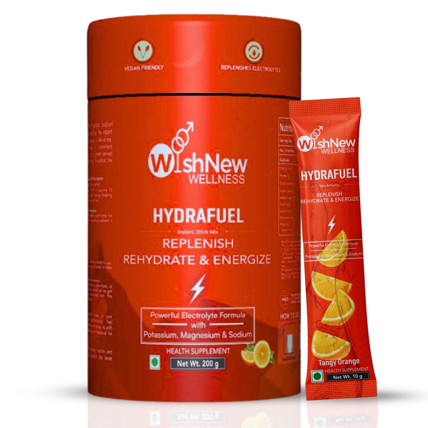 WishNew Wellness HydraFuel: Prime Electrolyte Energy Workout Drink Mix | Get Daily Hydration & Instant Energy Boost | Tangy Orange with natural Sweetness| 20 Sachets | Suitable for Men & Women