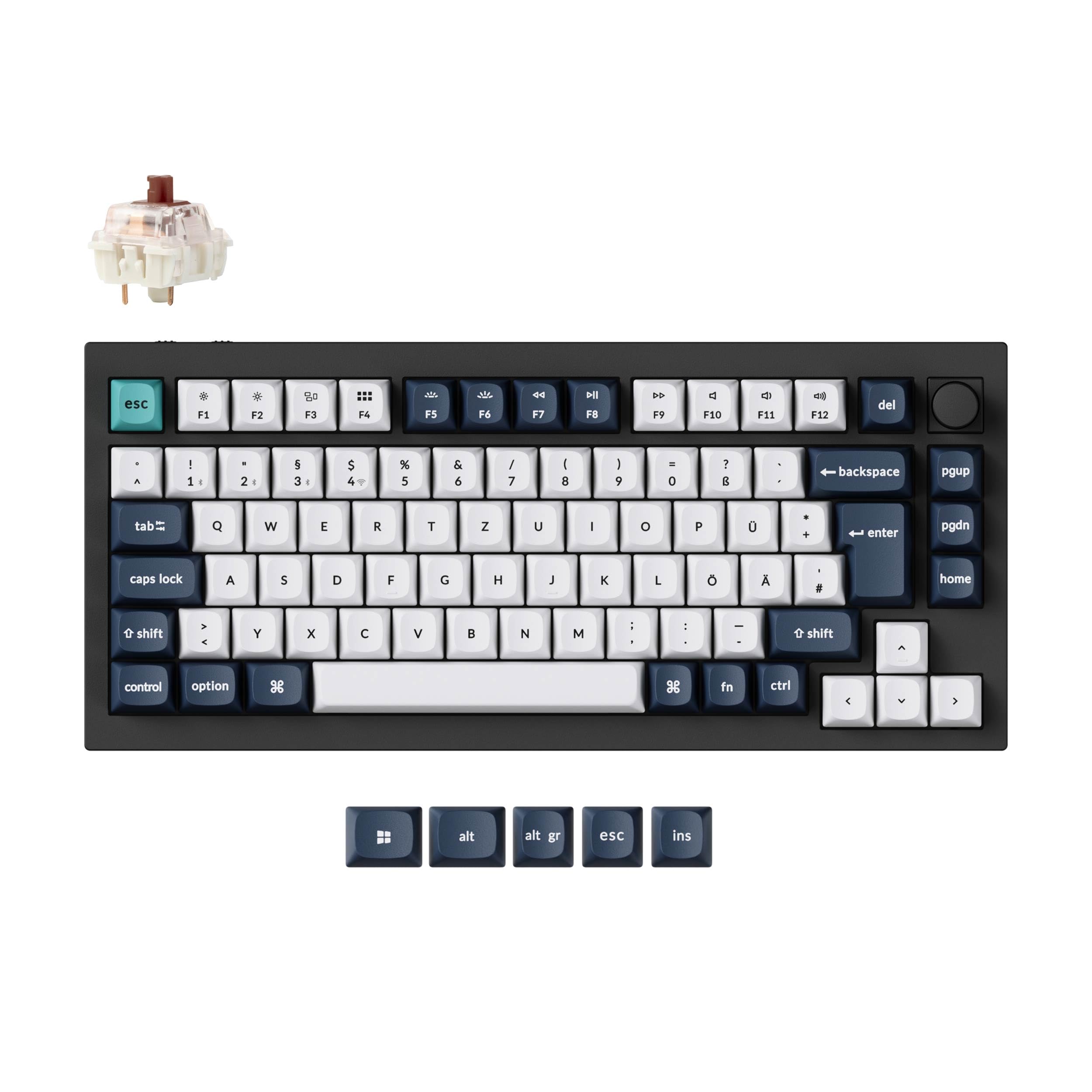 Keychron Q1 Max QMK/VIA Custom Mechanische Tastatur, 82-Key DE-ISO Layout Full Metal Programmable Knob,2.4 GHz/Bluetooth/Wired RGB Hot-Swappable Gateron Brauner Switch für Mac Windows Linux