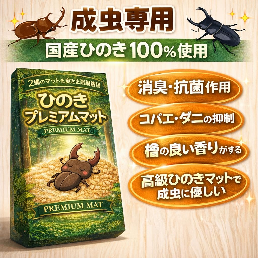 Amazon | 【ひのきプレミアムマット5ℓ】 成虫用 飼育マット 国産ひのき