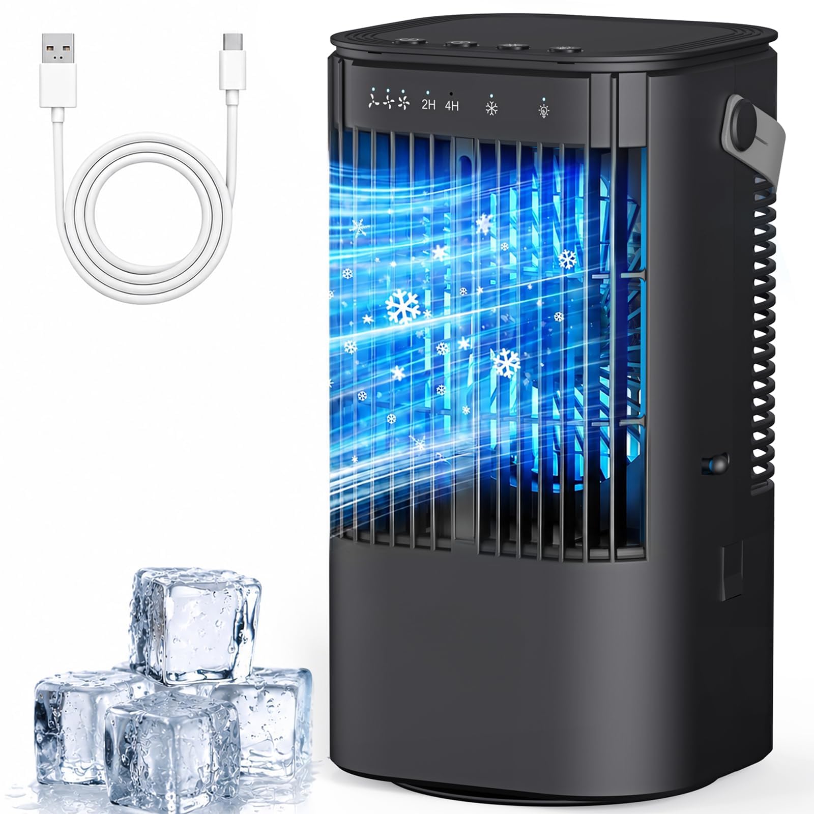 Portable Air Conditioners, 4-in-1 Mini Air Conditioner Evaporative Air Cooler, Portable AC with 1000ML Tank, 3 Speeds & 7-Color LED, Small Air Conditioner with Timer for Bedroom, Desktop, Home, Office