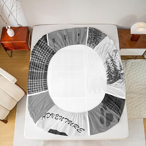 Miniatura 6 de Manfei Juego de sábanas con estampado de ciervos, tamaño matrimonial, estilo rústico, diseño de oso salvaje, para Año Nuevo o cumpleaños, 4 piezas