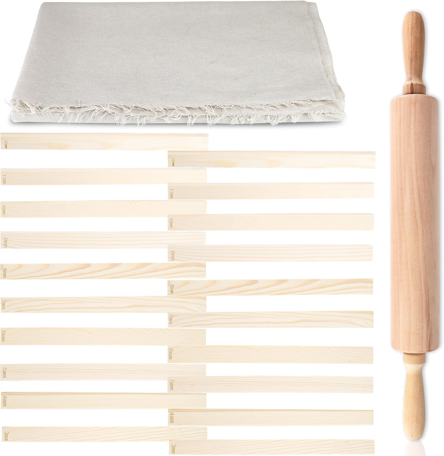 22 Pcs Pottery Tools Set with Clay 10 Size Rolling Pin Guides Wood Rolling Pin Linen Tablecloth for Ceramic Clay Making