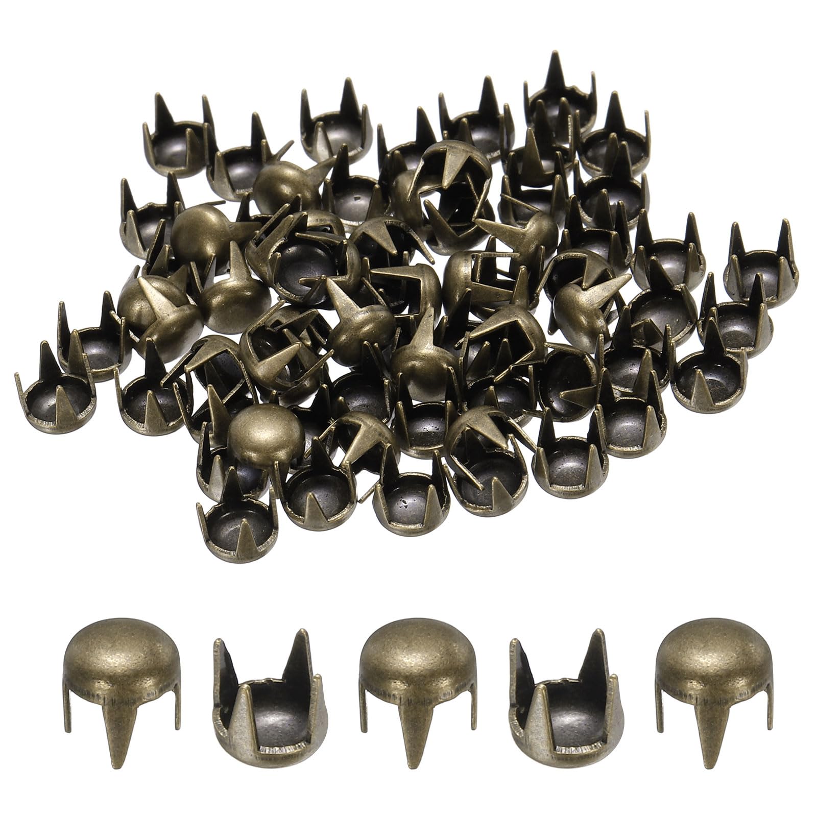 sourcing map 85pcs Round Dome Rivets 4mm Copper 4 Claw Rivet Metal Spike Studs Spots Punk Rock for Leather Craft Clothes Belt Bag Shoes Bracelet Accessories, Bronze