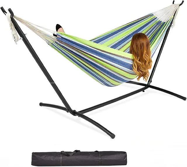Gr8 Garden Cotton Hammock with Steel Stand - Outdoor & Indoor Hammock