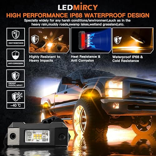 Miniatura 4 de LEDMIRCY Switchback - Kit de luces LED de rock, color blancoámbar con arnés de cableado, 8 vainas, 6 modos de reinicio función de memoria para