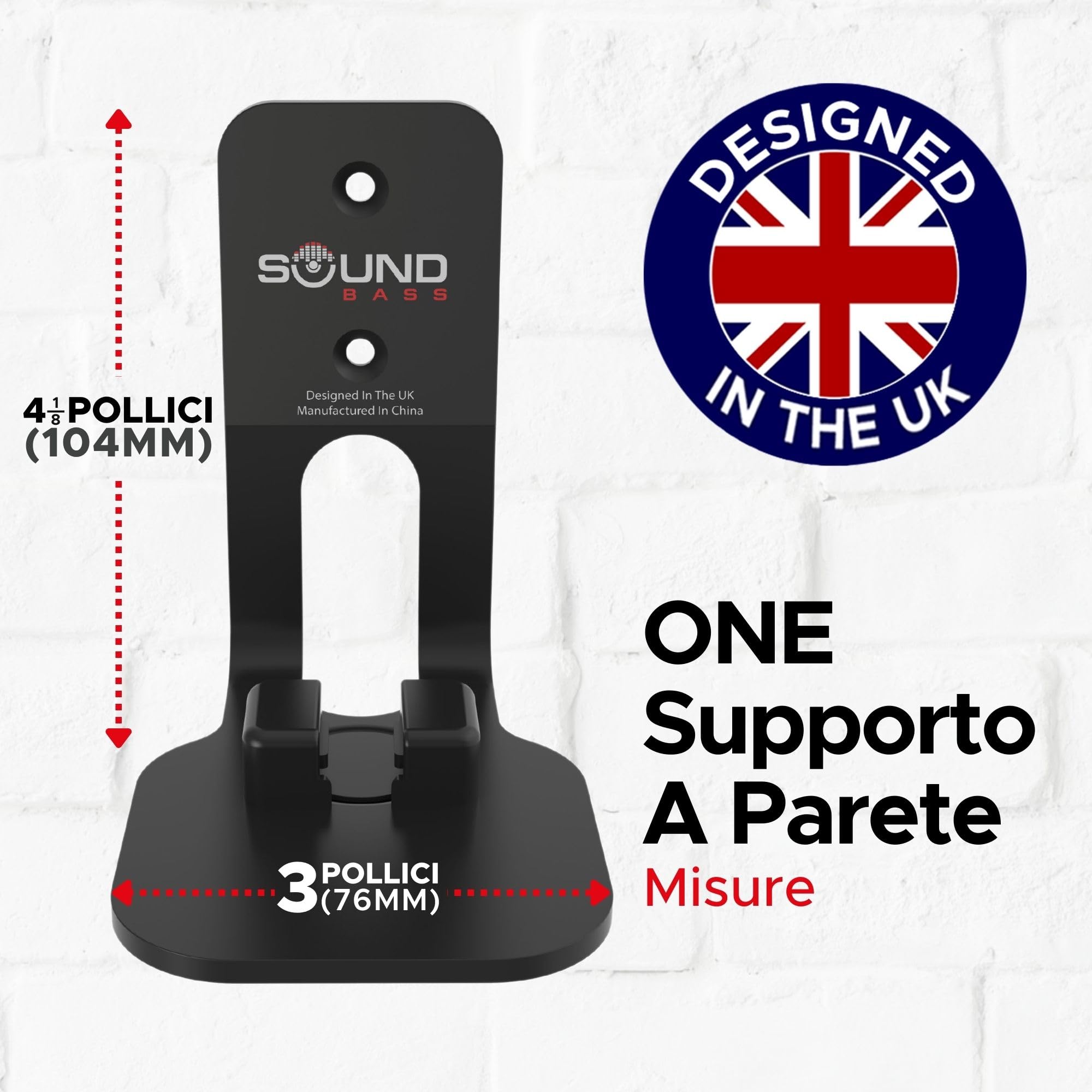 Sound bass ONE, ONE Gen 2, ONE SL & Play:1 Staffa per montaggio a parete, nero, compatibile con Sonos ONE, ONE Gen 2, ONE SL & PLAY1 Altoparlante, Progettato nel Regno Unito