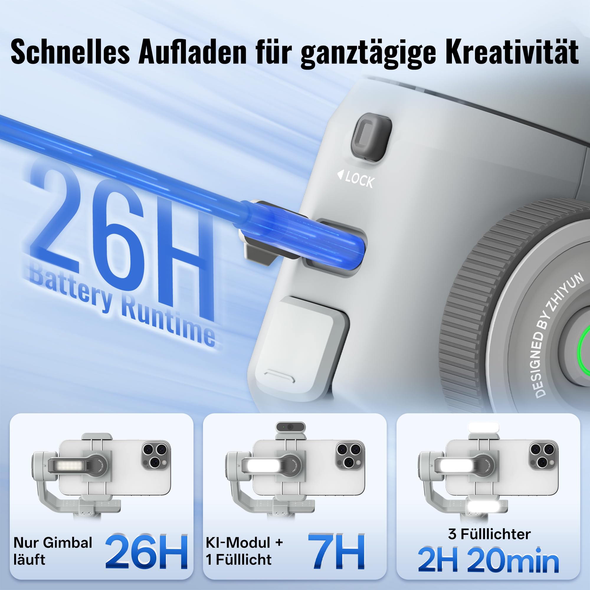 ZHIYUN CINEPEER Smooth 5E Combo Smartphone Gimbal, Intelligentes AI Tracking, Integriertes & Magnetisches Fülllicht, 3 Achsen Gimbal, Intelligente Bearbeitung, Apple Watch Fernbedienung