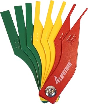4LIFETIMELINES Brake Pad Thickness Gauge Color-Coded Brake Lining Measuring Tool | SAE & Metric Engraved | Powder-Coated Steel | Disc & Drum Brake Pad Gauge for Cars & Trucks