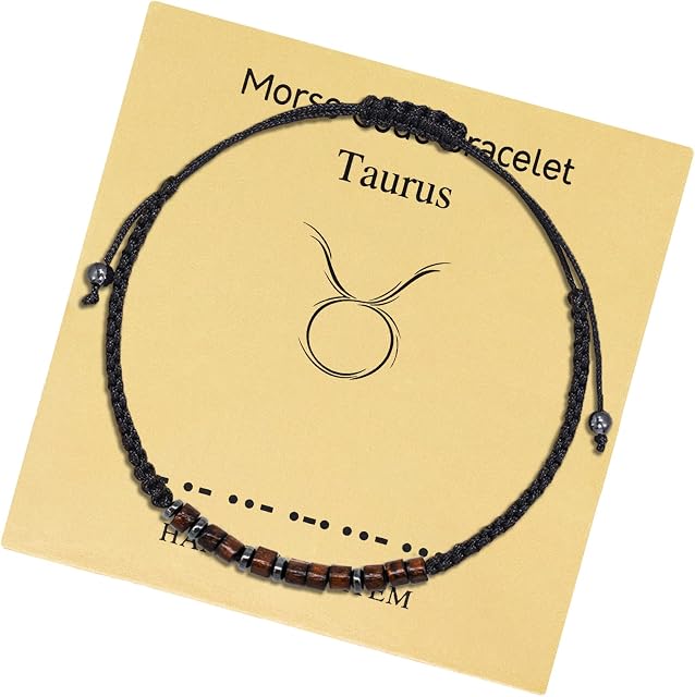 Zodiac Morse Code Bracelet, Horoscope Beaded Woven Bracelet Adjustable Astrology Constellation Braided Jewelry Handmade Birthday Gift with Decryption Card for Friendship Girls Mum Daughter-Taurus