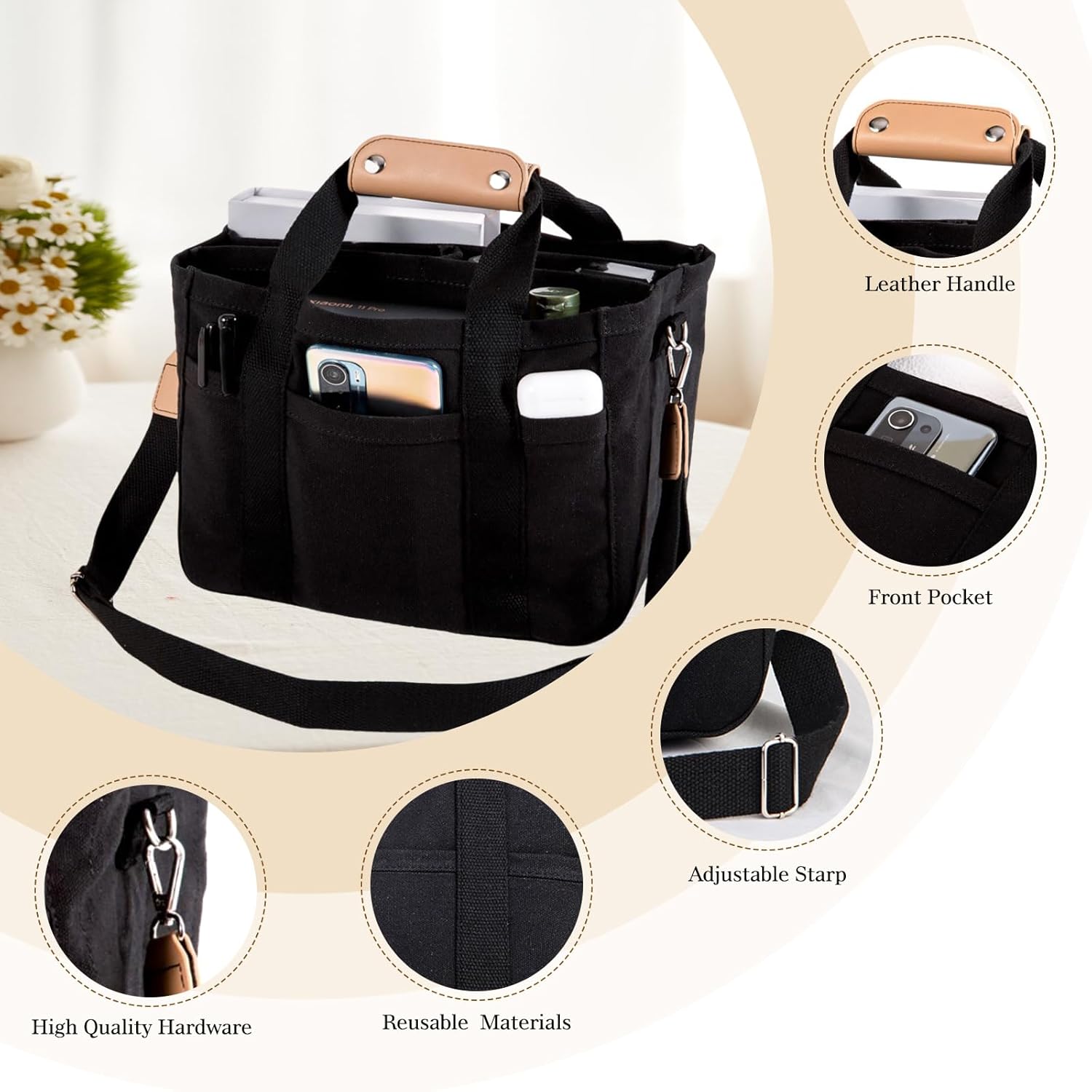 Large Capacity Multi-pocket Casual Canvas Bag Versatile Shoulder Crossbody Tote Bag