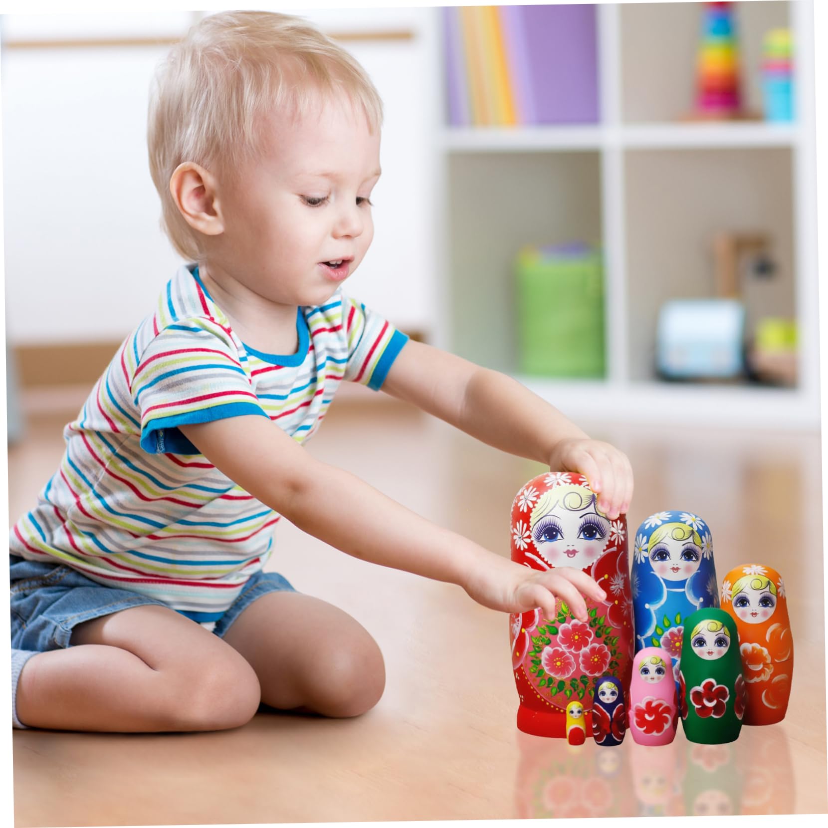 Lot de 7 poupées gigognes Russes en Bois Matryoshka imprimé Tournesol, Jouet décoratif pour Enfants et Adultes collectionneurs