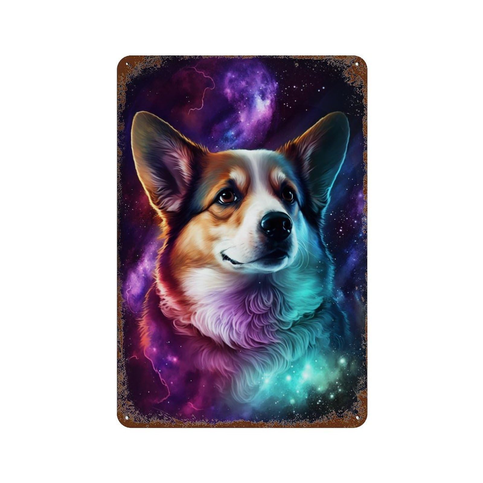 Cosmic Corgi Portrait-16 Rusty Metal Tin Sign 11.8"x7.9", Rustic Home Decor for Garage, Pub Or Kitchen
