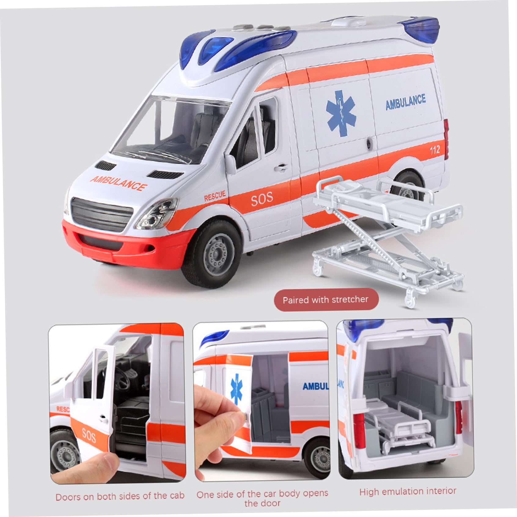 1pc Ambulance Juguete con Luces y Sonidos simulación Ambulancia de Juguete de batería con 5 Puertas Abiertas Vehículo de Juguete de inercia para niños Antimitaciones de 3+ cumpleaños