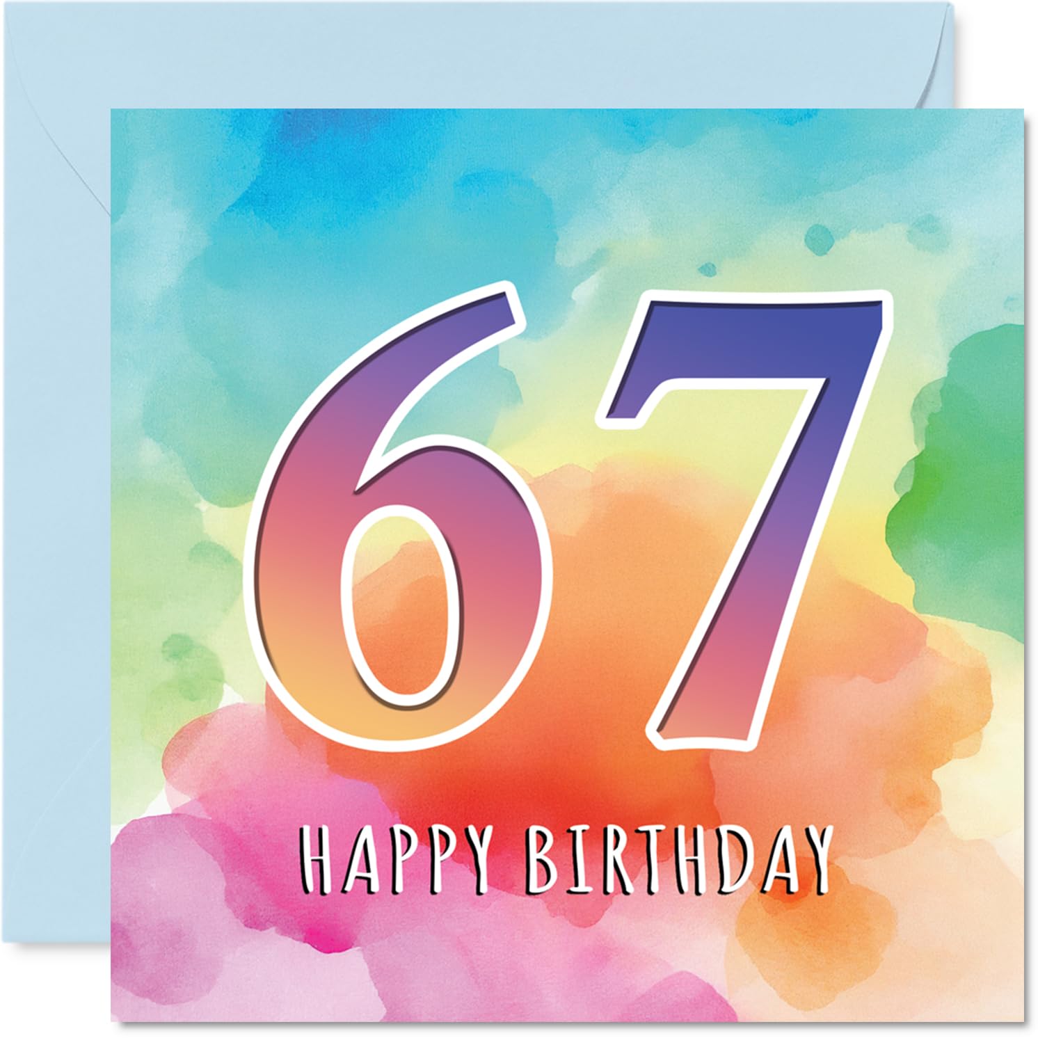 Stuff4 67th Birthday Card, Watercolour '67 Happy Birthday' Design, for Women & Men