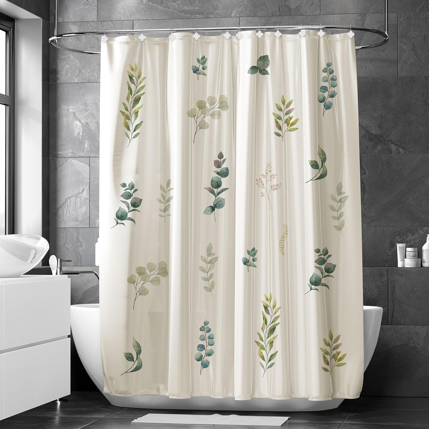 12Pcs Spring Leaves Shower Curtain Hooks Decorative Four-Leaf Clover Shower Rings for Curtain and Shower Rod Smooth Sliding S Shaped Hooks Hangers Bathroom Accessories (White)