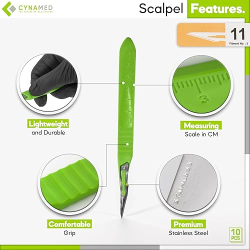 Vista 28 de Cynamed - Bisturí desechable con asas graduadas, cuchillas de acero inoxidable quirúrgico, estéril, bolsas fáciles de quitar (caja de 10), ideal