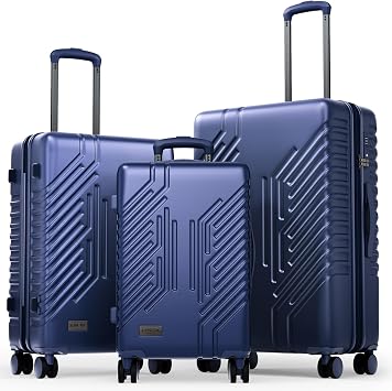 ALPHA CAMP 3 Piece Expandable Luggage Set - PC+ABS Durable Hard Shell Suitcase with Spinner Wheels & TSA Lock,20-inch, 24-inch, 28-inch Luggage for Business,Travel,Navy