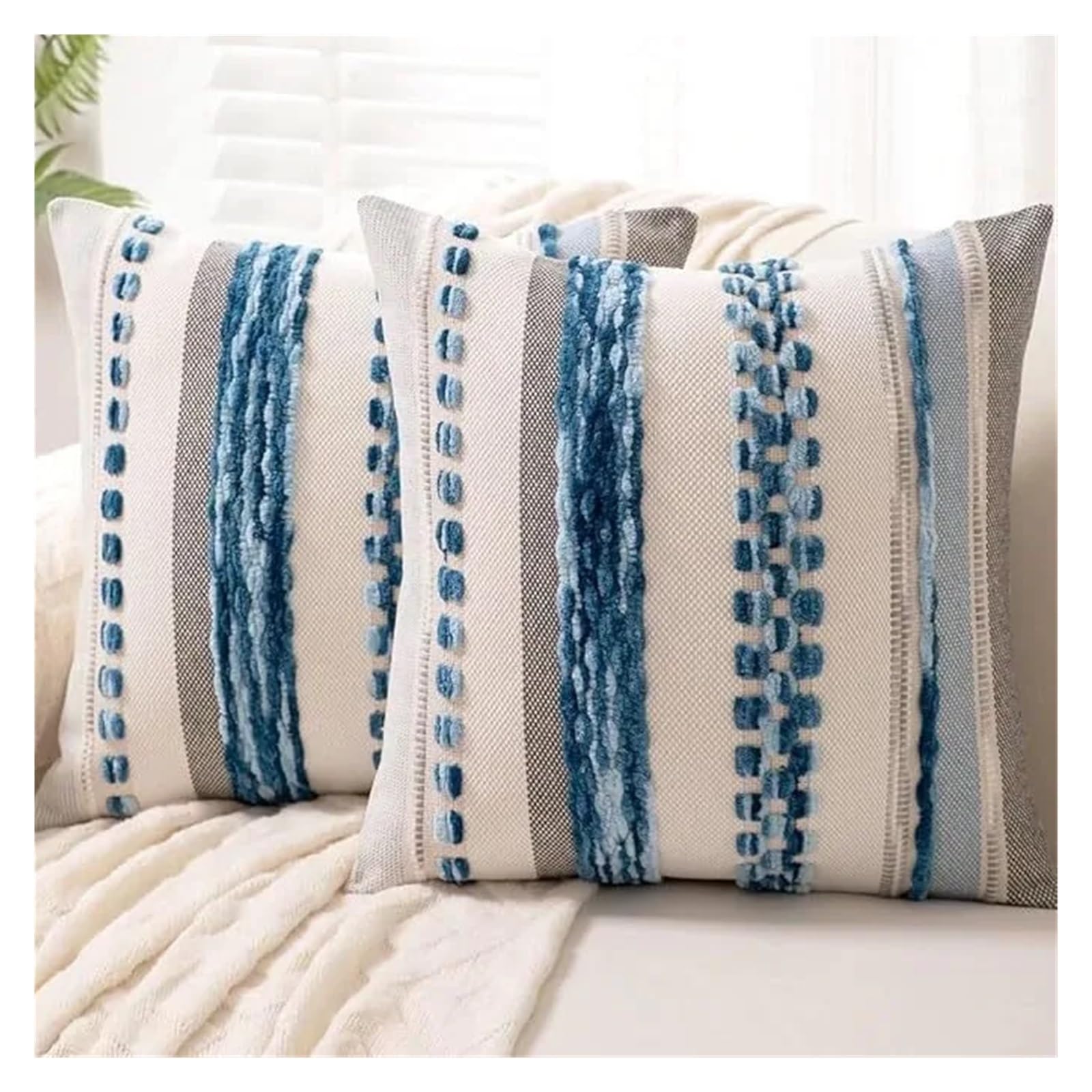 XPJYUA Chenille Pillow Covers Green Throw Pillow Cover 18x18 Decor Cushion Cases Multicolor Striped Chenille Accent Pillowcase(Type 7)