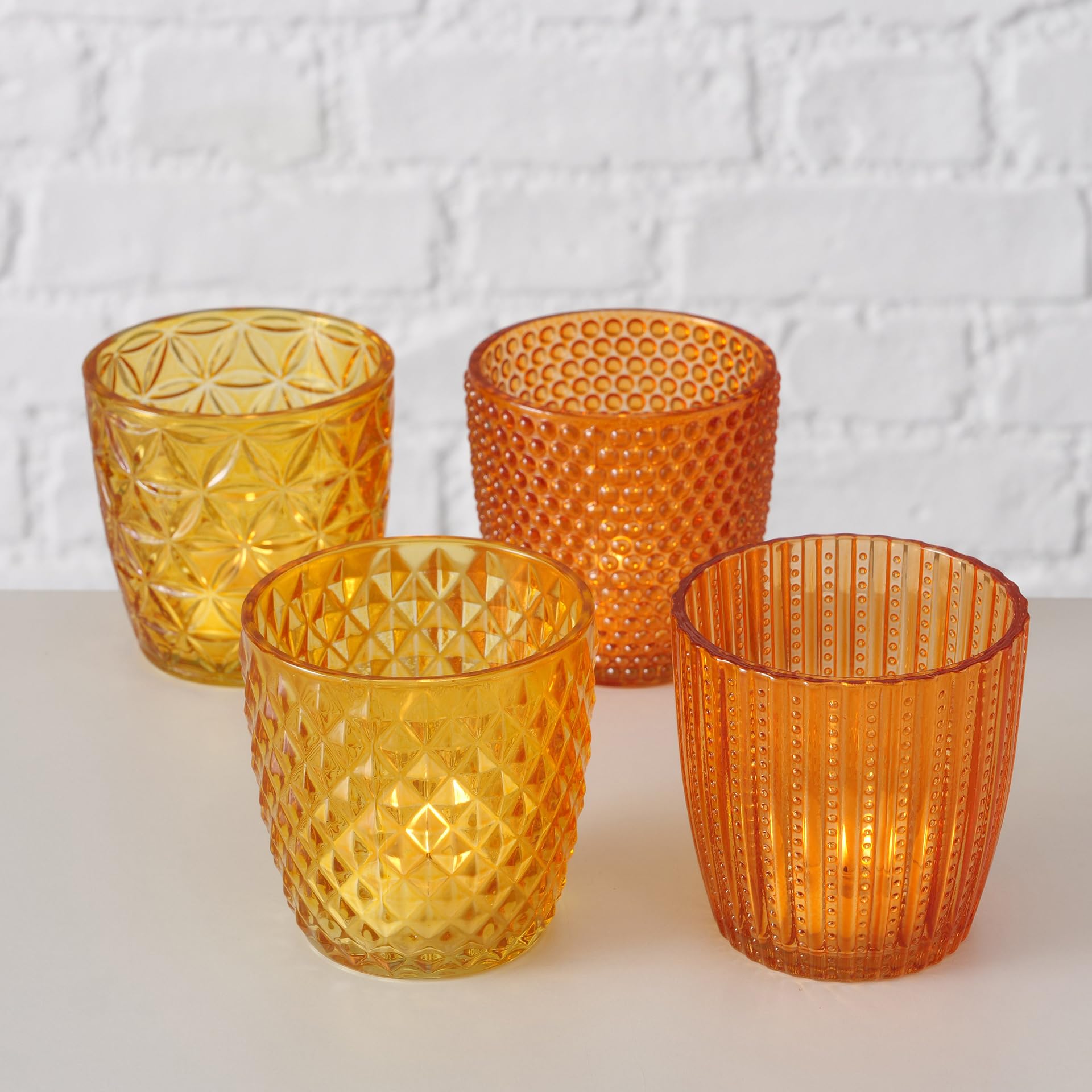 4 Photophores En Verre - 7.5x7.5cm, Design Vintage - Ambiance Romantique