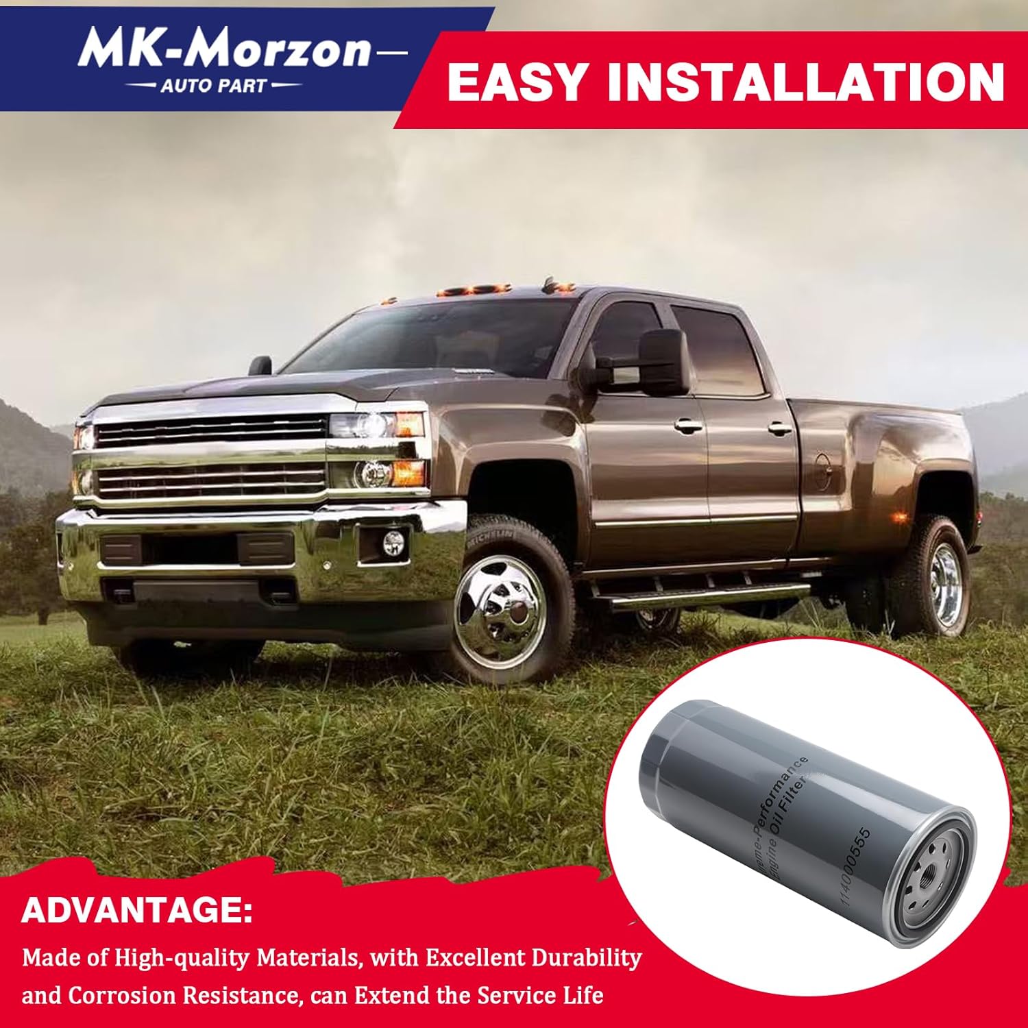 6.6 Duramax Oil Filter Compatible with 2001-2019 Chevy Silverado GMC Sierra 2500 HD 3500 HD 6.6L Duramax Engine Replaces# 114000555 Upgrade of PF2232