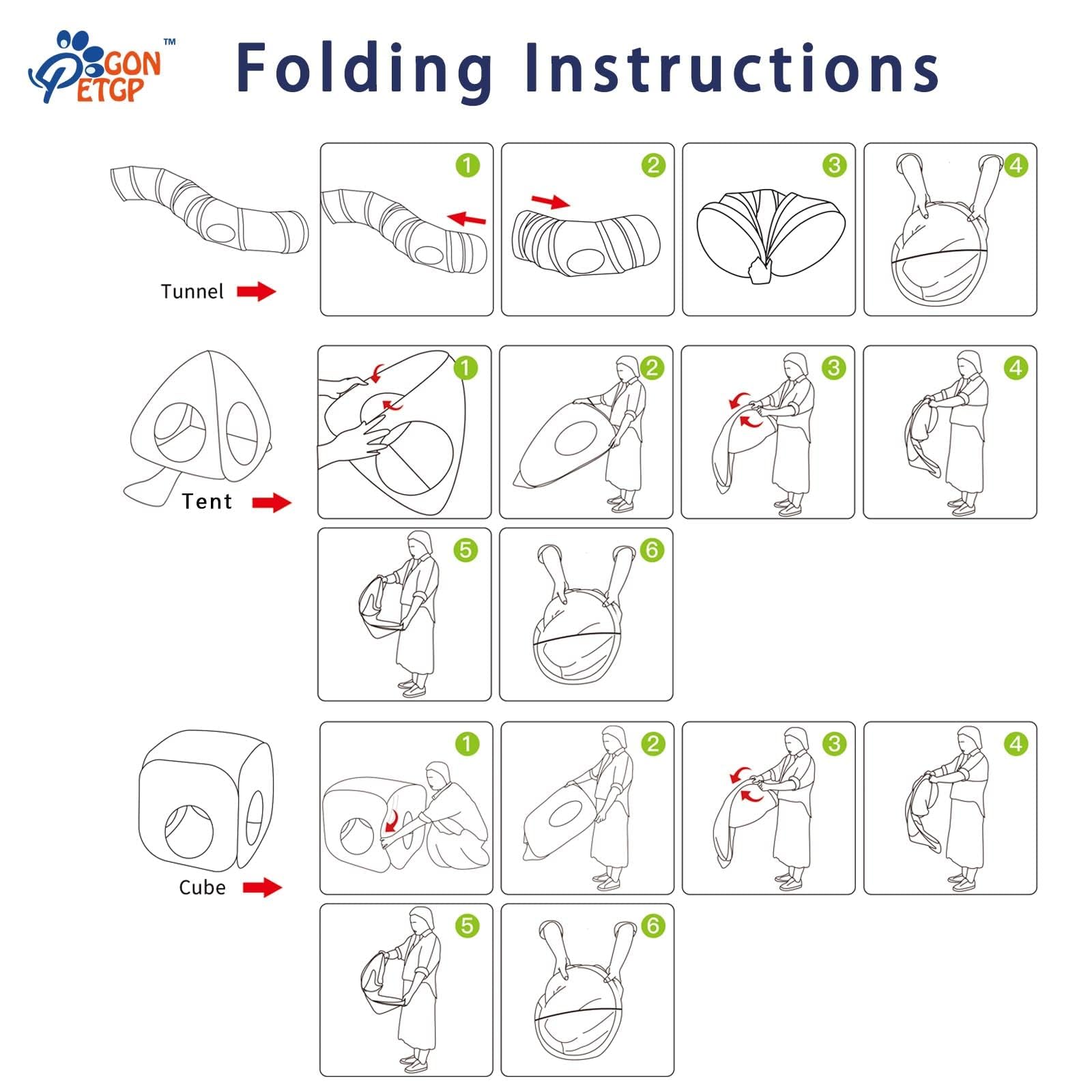 GONPETGP Cat Tunnels for Indoor Cats with Cube Tent Toys Combo, Pop Up Collapsible Crinkle Interactive Peek Hole, Cat Tube with Play Ball and Bell for Kitten, Puppy, Kitty, Rabbit - Set of 3: Blue