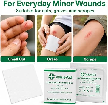 Value Aid Low Adherent Dressing Pads - 7.5cm x 7.5cm - Box of 25