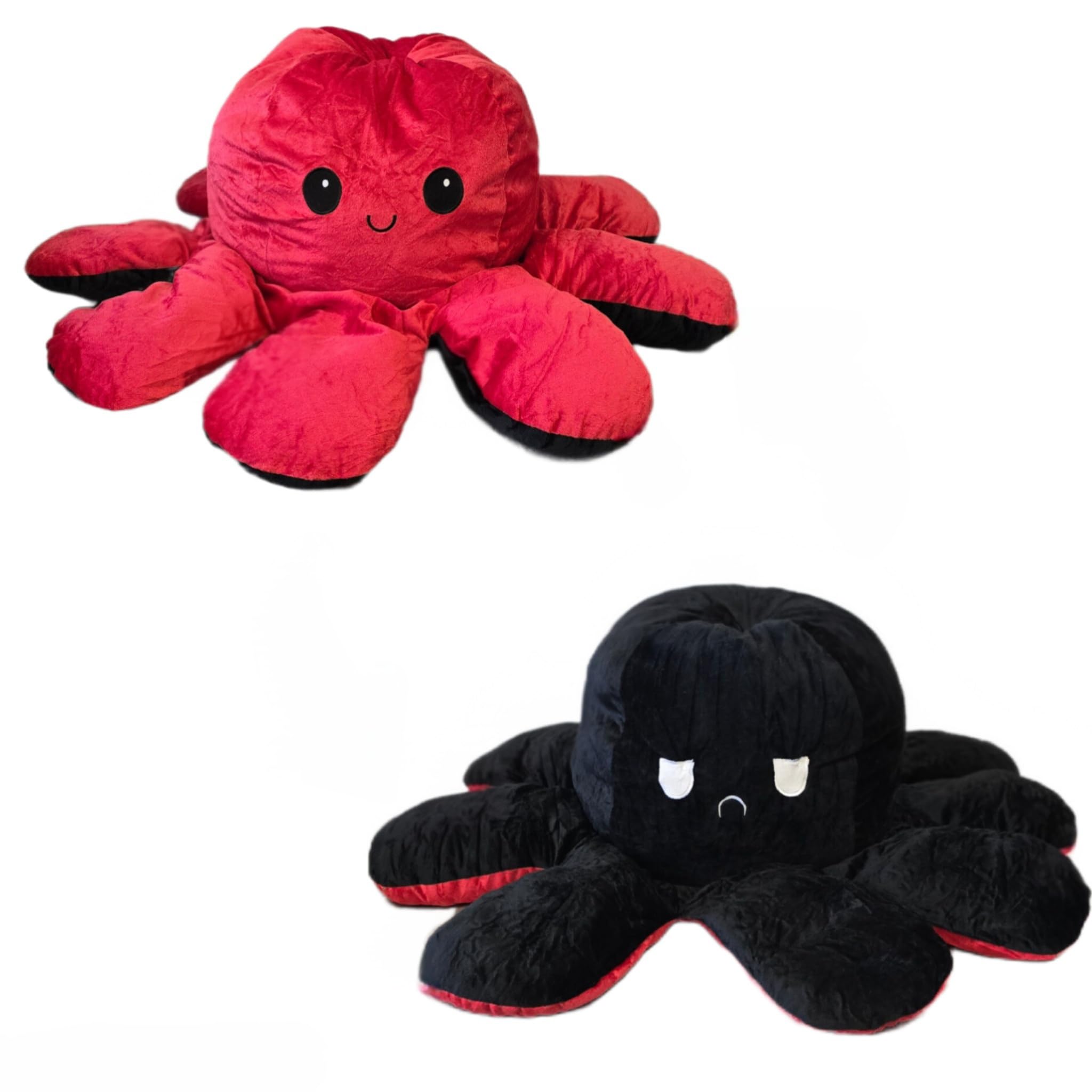 Large Reversible Octopus Plush Toy, Double-Sided Mood Plushie, Red and Black, Large Size, PP Cotton Filled, Ages 3+ (90cm)