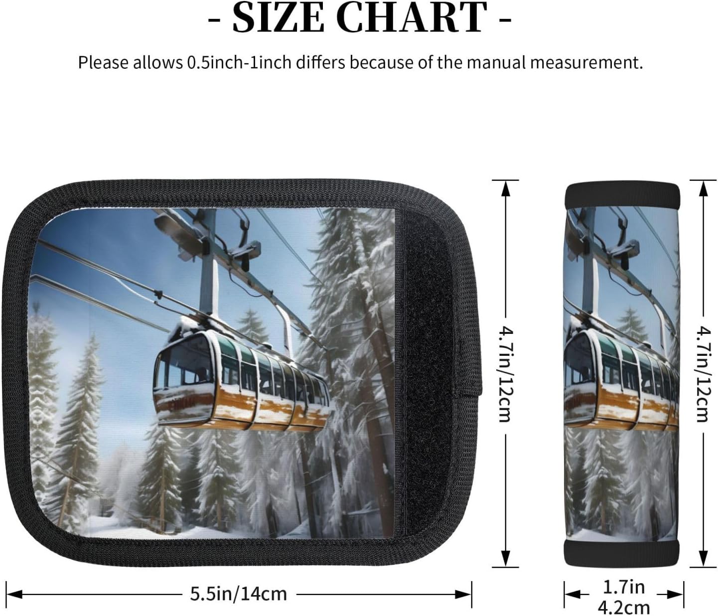 Winter Cable Ski Lift Print Luggage Handle Wrap for Suitcase/Carry On/Backpacks-Neoprene Handle Wrap Cover 2pcs
