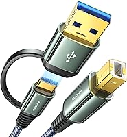 Vista 9 de Cable de impresora AINOPE 1 metro gris, cable USB para impresora USB A y USB C a USB-B 2.0 para MacBook Pro, cable MIDI USB C de nailon nuevo