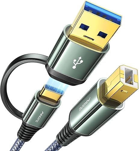 Miniatura 9 de Cable de impresora AINOPE 1 metro gris, cable USB para impresora USB A y USB C a USB-B 2.0 para MacBook Pro, cable MIDI USB C de nailon nuevo