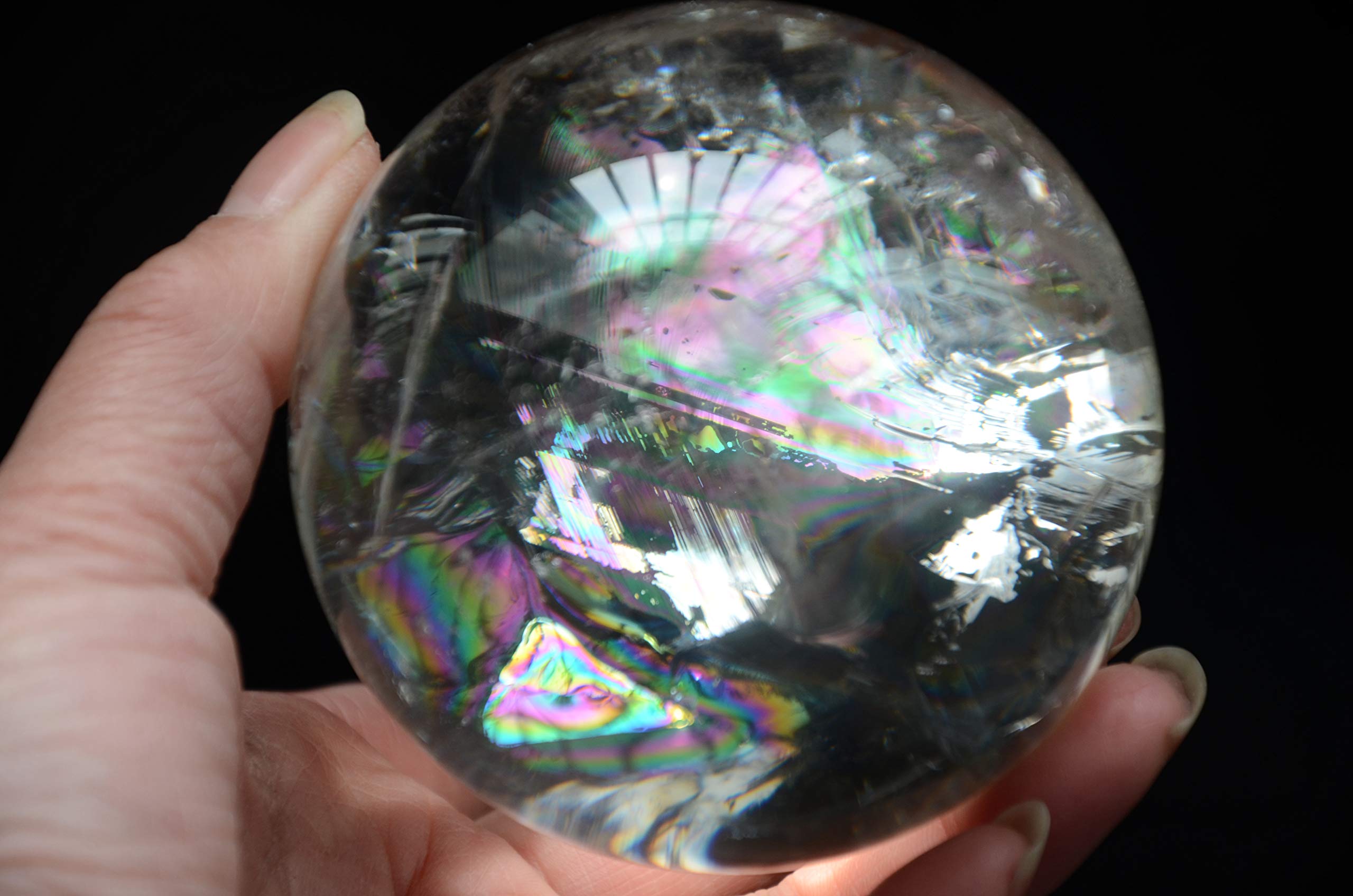 Real Tibetano Himalaya Gran altitud Cristal Transparente Cuarzo Arco Iris Bola Esfera orbe 2,99 Pulgadas Espiritual Reiki decoración de la habitación