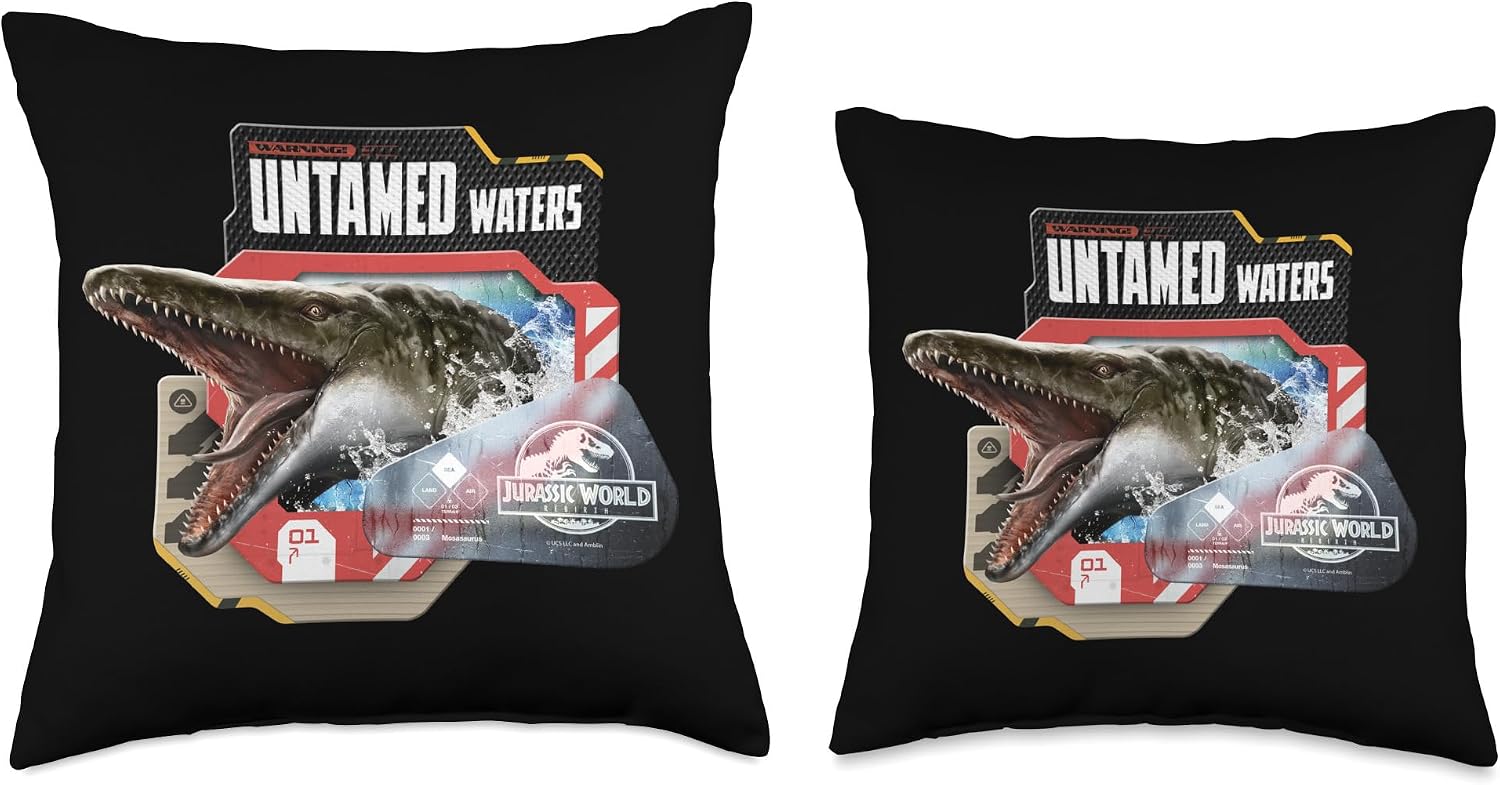 Jurassic World Rebirth Warning Untamed Waters Mosasaurus Throw Pillow