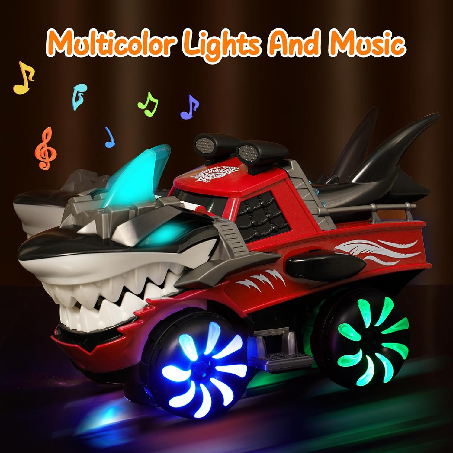 Monster Truck Toy Shark Car for Baby Boy Toddlers 1-3,Shark Car Truck Toy with Lights and Sounds,Monster Glow Light-Up LED Wheels for Kids 3 4 5 6 Year Old Boy Birthday Party Favors - Image 3