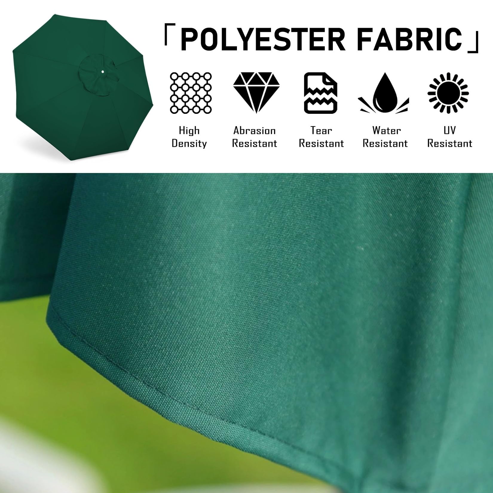 Cubierta impermeable para sombrilla de jardín al aire libre, repuesto para sombrillas de 2 a 3,5 m con 6 y 8 varillas, ideal para patio, playa, patio y uso en el mercado